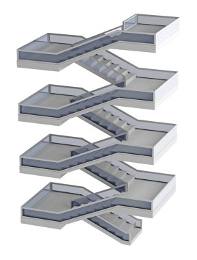merdiven üzerinde beyaz izole. 3D render