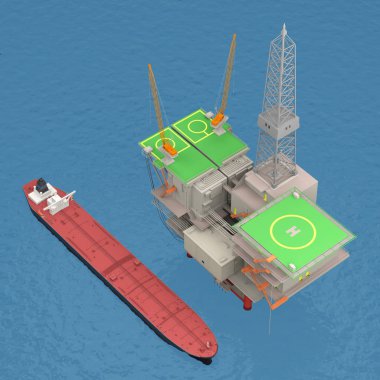 Petrol platformu tanker 3d render ile