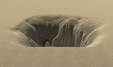 Çölde 3d render derin çukur