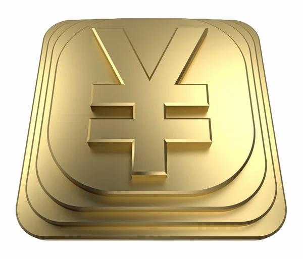 Символ золотой иены на пьедестале 3D рендеринга — стоковое фото