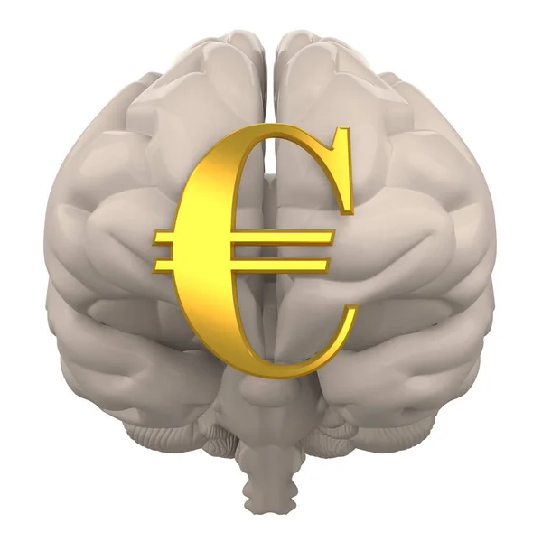 Gehirn mit Euro-Symbol 3D-Rendering — Stockfoto