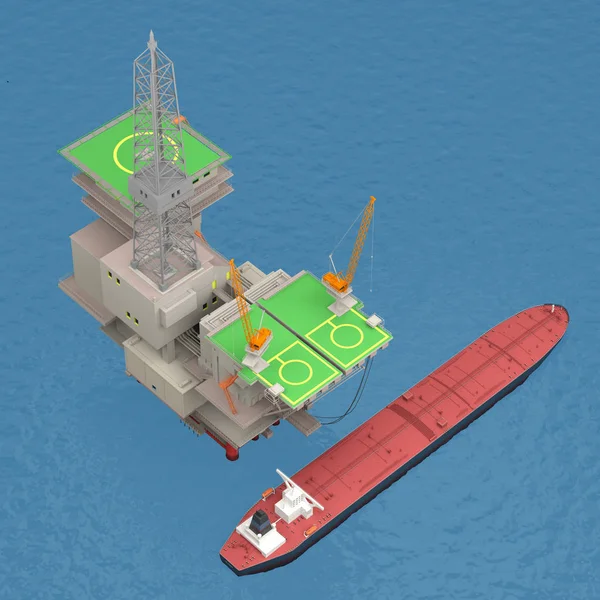 Ölplattform mit Tanker 3D-Rendering — Stockfoto