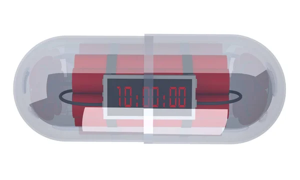 Timer bomba dentro capsula pillola 3d rendering — Foto Stock