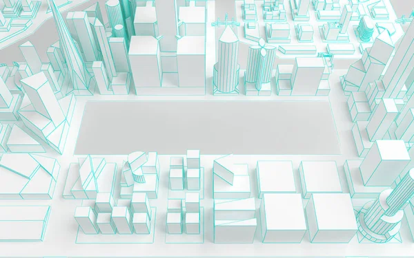 低聚现代线框市 3d 渲染 — 图库照片