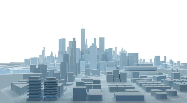 Baja poli moderno wireframe ciudad 3d renderizado — Foto de Stock