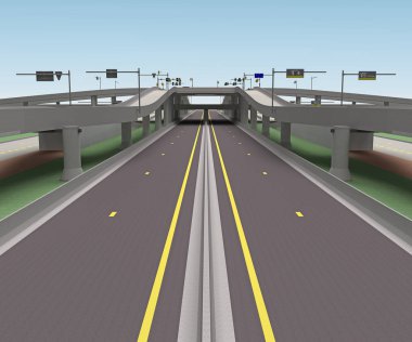 Yolu Köprülü Kavşak 3d render