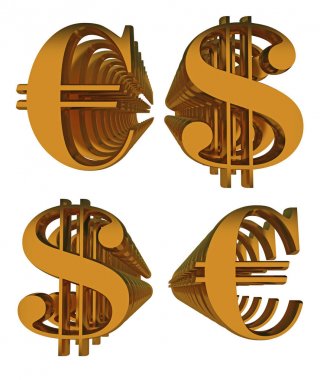 Euro dolar altın 3d render sembol
