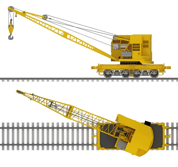 크레인 railcar 화이트 3d 렌더링에 고립 된 기차 — 스톡 사진