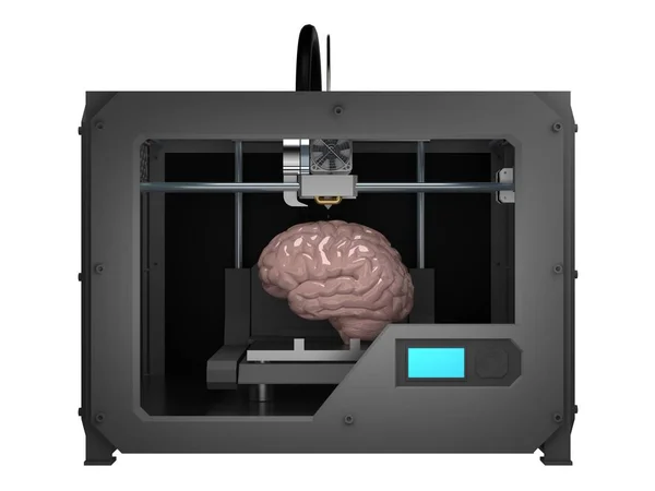 Cerebro en impresora 3D aislado en la representación 3D blanco — Foto de Stock