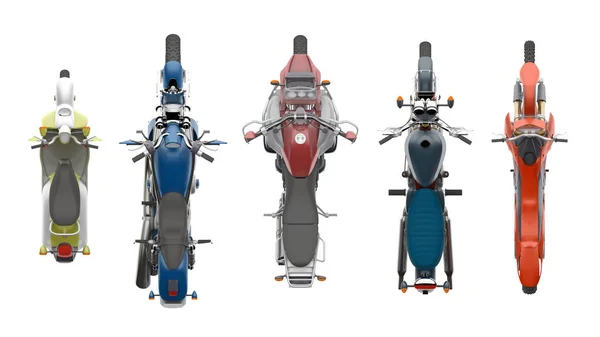 Групповые мотоциклы вид сверху 3d рендеринг — стоковое фото