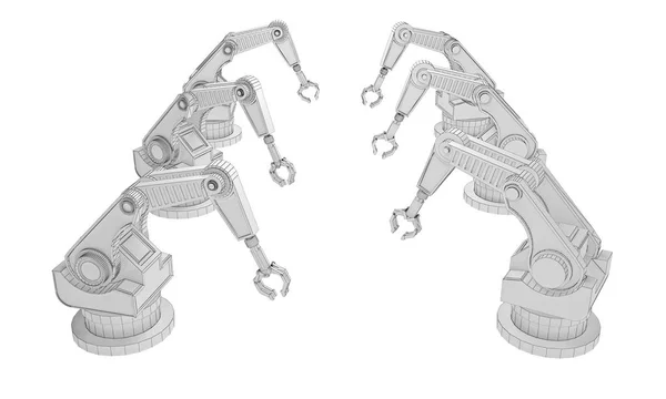Строка руки робота выше вид изолирован на белом 3D рендеринга — стоковое фото