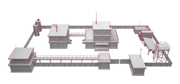 izole üzerinde beyaz 3d render yukarıda askeri temel görünüm