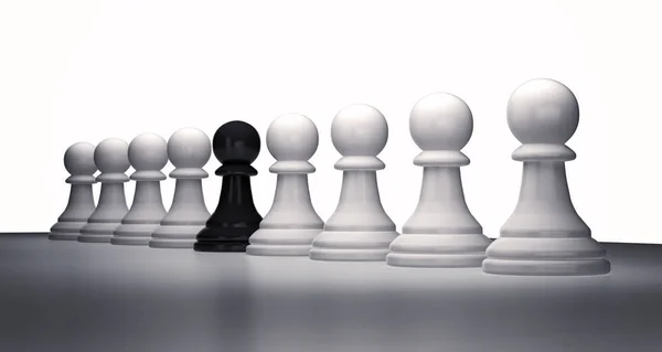Ряд шахматных фигур белых пешек 3D рендеринга — стоковое фото