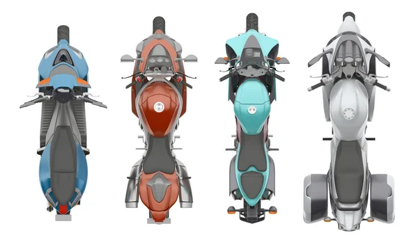 Grup motosiklet üstten görünüm 3d render