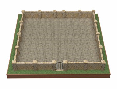 taş çit 3d render ile toprak parçası