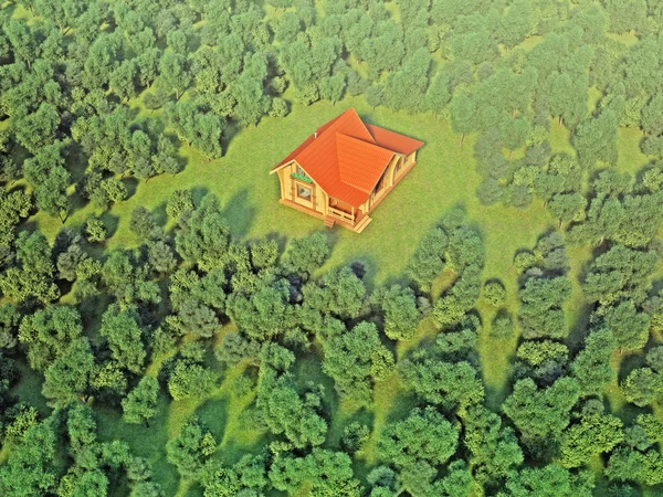 Een houten huis in het bos — Stockfoto