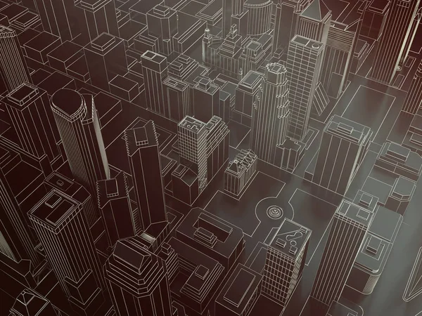 Oscuro bajo poli ciudad verde malla 3d renderizado —  Fotos de Stock
