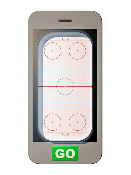 Smartphone with hockey field on the screen — Stok Foto