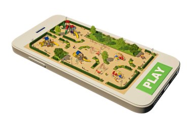 Bahçesi beyaz izole telefon ekranında