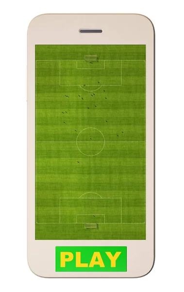 Campo de fútbol en la pantalla del teléfono móvil vista superior — Foto de Stock