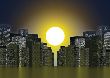 Güneş batımında şehir panoraması