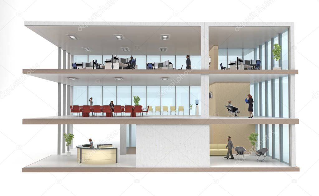 office building cutaway isolated on white