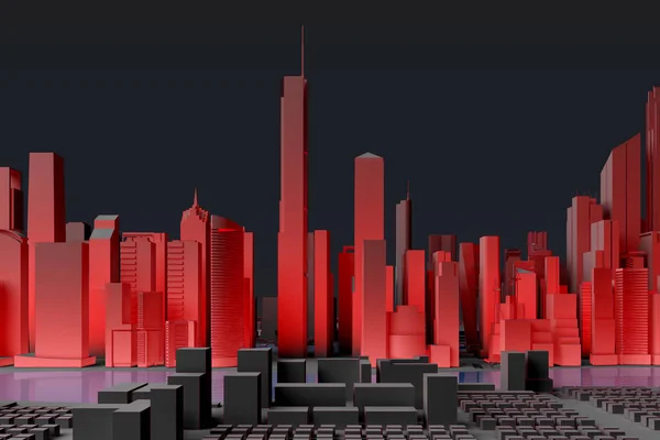Vereenvoudigde stad met rode verlichting — Stockfoto