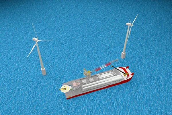 Service av vindkraftverk i havet — Stockfoto