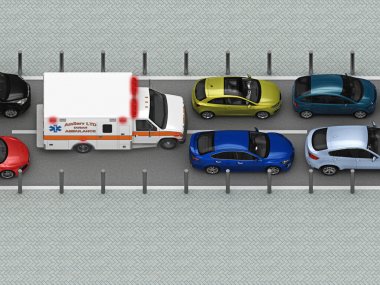 Ambulans araba trafik reçel Üstten Görünüm