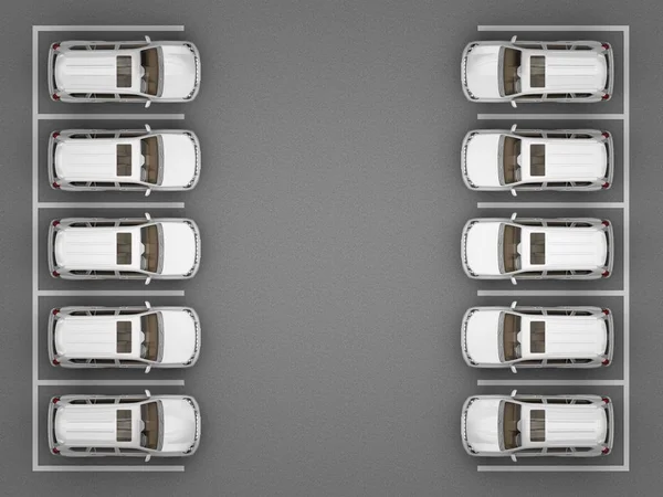 Parkolás a fehér terepjárók felülnézet — Stock Fotó