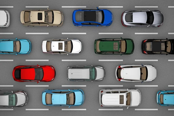 arka üst görünümden yolda araçların trafik