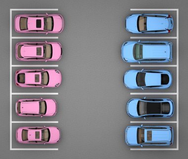 pembe ve mavi araba ile otopark