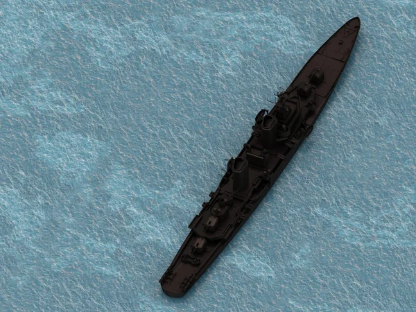 Buque de guerra negro desconocido en el mar —  Fotos de Stock