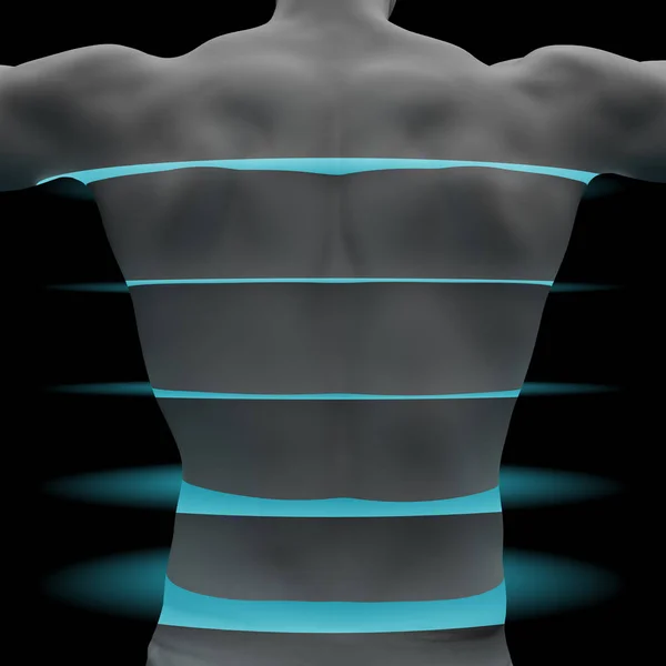 Männlicher Rücken wird durch Lichtschichten abgetastet — Stockfoto