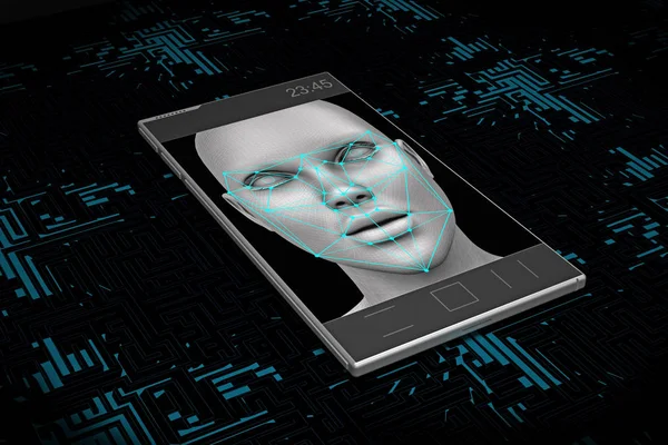 Smartphone met gezichtsherkenning op het scherm — Stockfoto