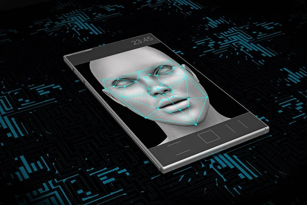 yüz tanıma üstünde belgili tanımlık perde ile Smartphone