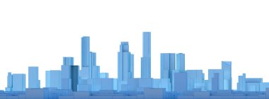 Beyaz arka plan ile mavi düşük Poli şehir manzarası