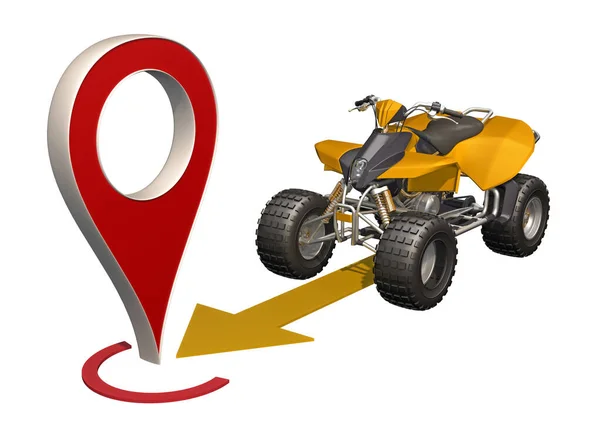 ATV rides to map marker — Stock Photo, Image