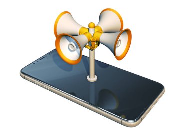 Bir grup megafonlu akıllı telefon