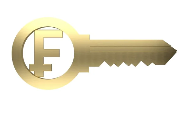 Goldener Schlüssel mit Schweizer Franken-Symbol — Stockfoto