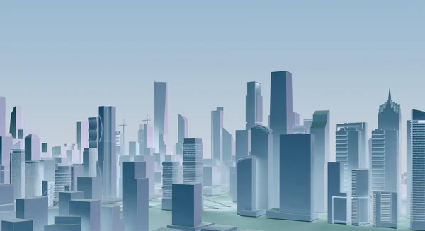 Голубой низкий городской пейзаж — стоковое фото