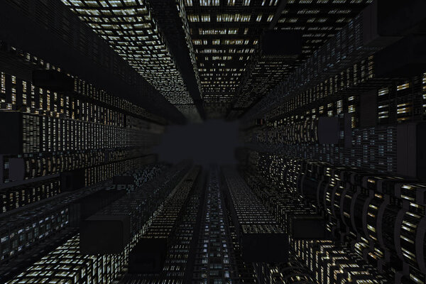 Background of skyscrapers at night. Top view