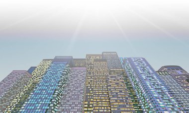 Akşamları gökdelenlerin cephesinden duvarlar