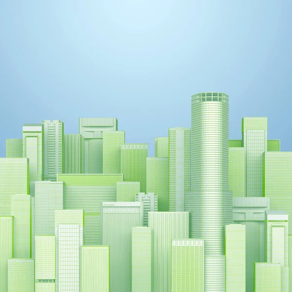 Arranha-céus grupo em wireframe verde — Fotografia de Stock