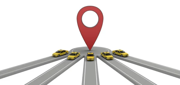 Grupo de carros de táxi em um ponto mapa — Fotografia de Stock