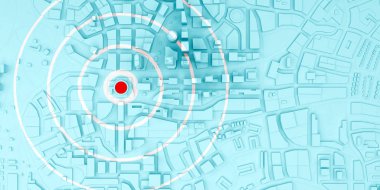 red rings of epicenter in the low poly city clipart