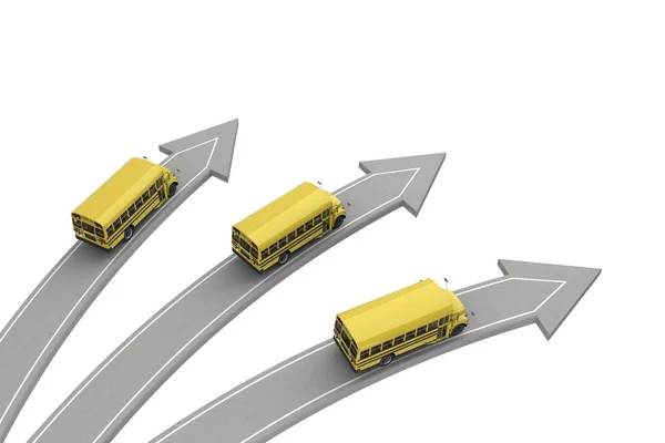 Trois autobus scolaires vont dans des directions différentes — Photo