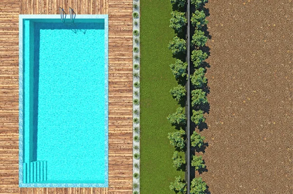 Rechteckiger Pool mit Blick auf den Zaun — Stockfoto