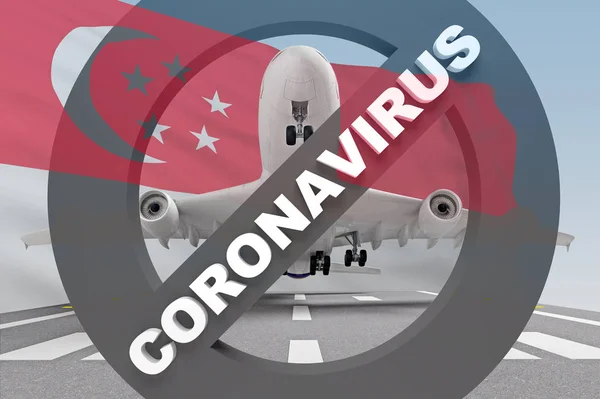 Prohibition sign with text coronavirus prohibits flights from Singapore — Stock Photo, Image