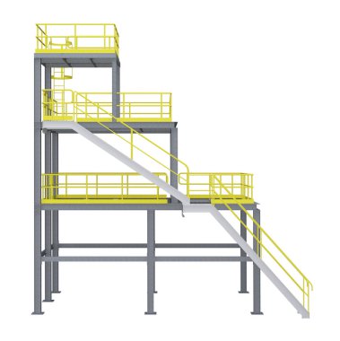 Sanayi merdiveni. Platformu beyaz açıdan izole edilmiş. 3d oluşturma